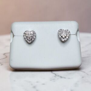 Sterling Silver 925 Heart Pavé Moissanite Stud Earrings - White